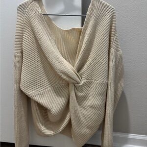 Casual Cream Twist-Knot Oversized Sweater